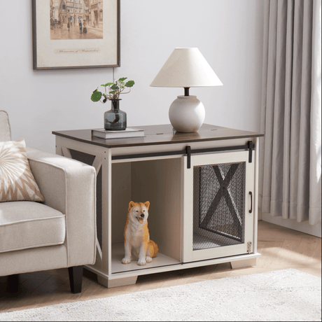 Farmhouse Wooden Dog Crate Furniture With Sliding Door - Sleep Galleria