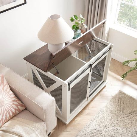 Farmhouse Wooden Dog Crate Furniture With Sliding Door - Sleep Galleria