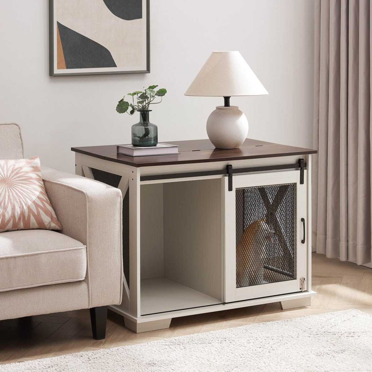 Farmhouse Wooden Dog Crate Furniture With Sliding Door - Sleep Galleria