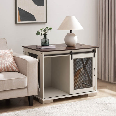 Farmhouse Wooden Dog Crate Furniture With Sliding Door - Sleep Galleria