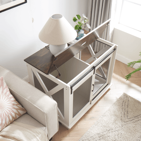 Farmhouse Wooden Dog Crate Furniture With Sliding Door - Sleep Galleria