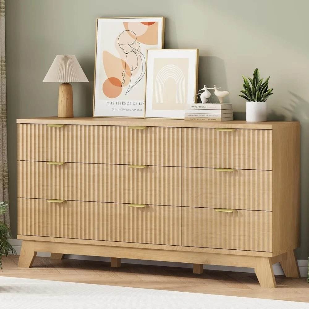 Fluted MidCentury Modern 9-Drawer Wooden Dresser - Sleep Galleria