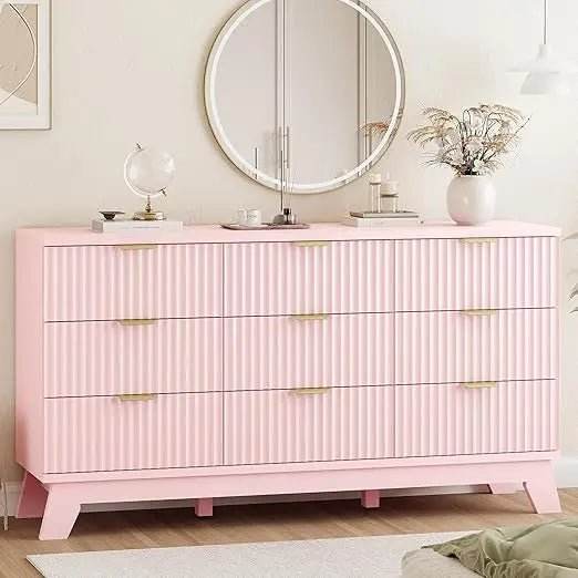 Fluted MidCentury Modern 9-Drawer Wooden Dresser - Sleep Galleria