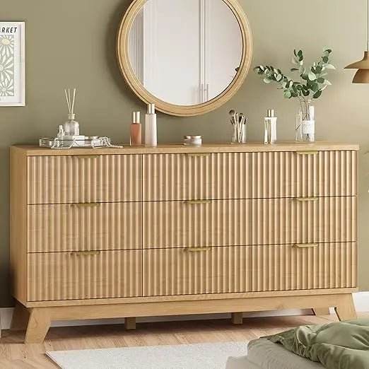 Fluted MidCentury Modern 9-Drawer Wooden Dresser - Sleep Galleria