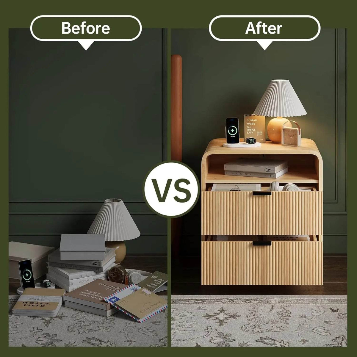Fluted Modern Nightstand With Charging Station - Sleep Galleria