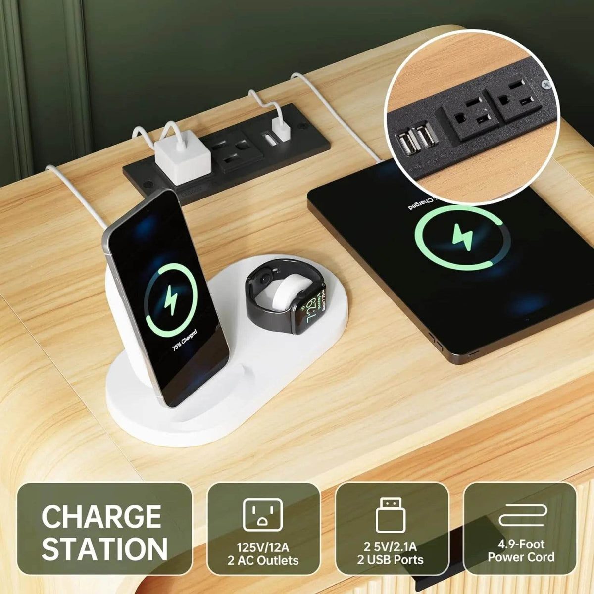 Fluted Modern Nightstand With Charging Station - Sleep Galleria