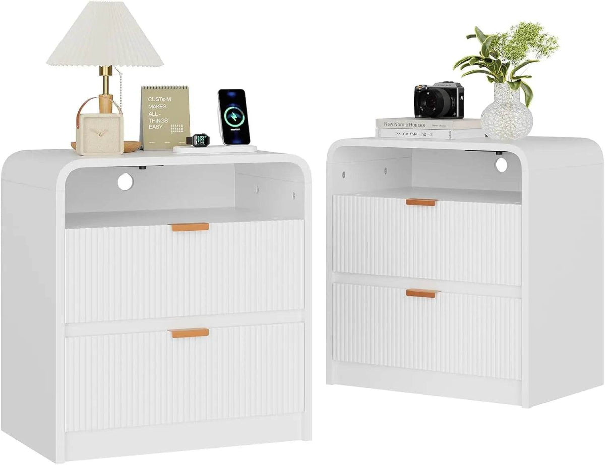 Fluted Modern Nightstand With Charging Station - Sleep Galleria