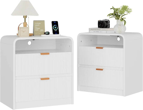 Fluted Modern Nightstand With Charging Station - Sleep Galleria