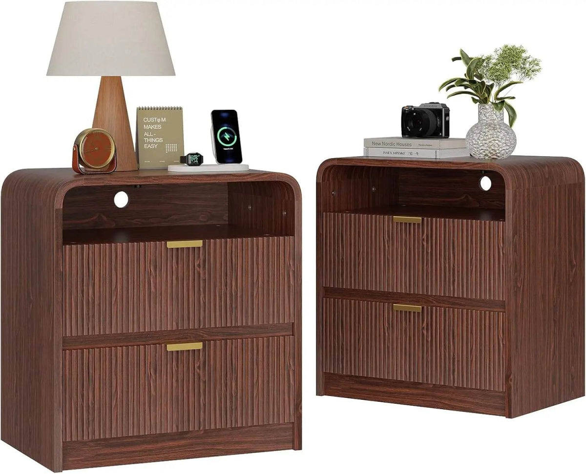 Fluted Modern Nightstand With Charging Station - Sleep Galleria