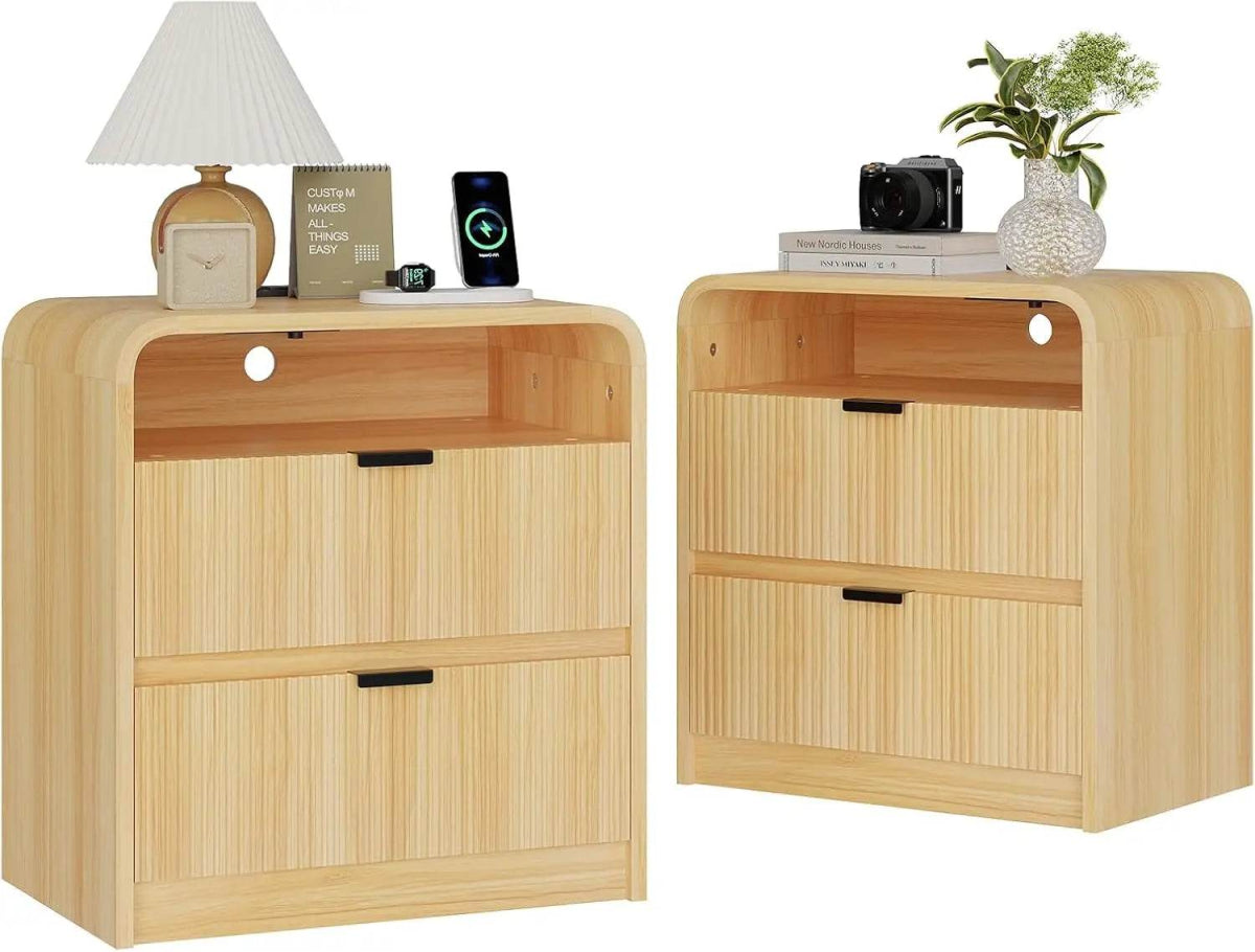 Fluted Modern Nightstand With Charging Station - Sleep Galleria