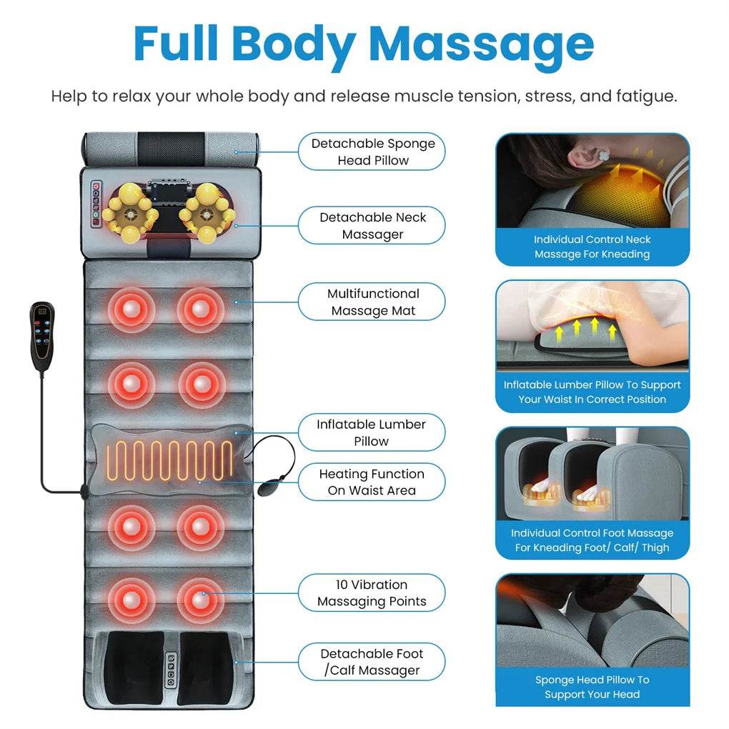 Full Body Heated Vibration Massage Mat With Neck Foot Support - Driftwood - Sleep Galleria