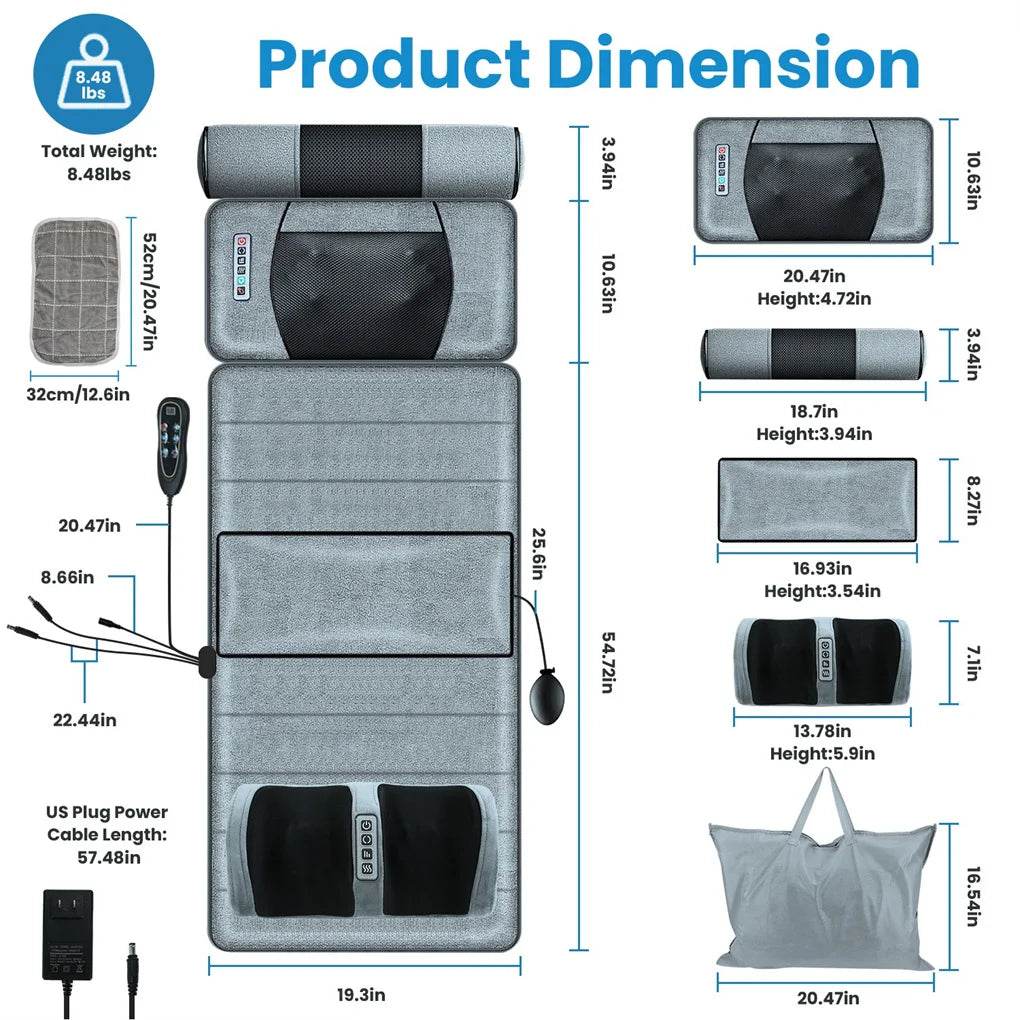 Full Body Heated Vibration Massage Mat With Neck Foot Support - Driftwood - Sleep Galleria
