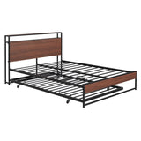 Full Metal Platform Bed Frame With Trundle USB Ports - Driftwood - Sleep Galleria
