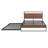 Full Metal Platform Bed Frame With Trundle USB Ports - Driftwood - Sleep Galleria