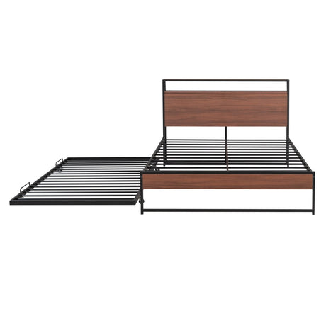 Full Metal Platform Bed Frame With Trundle USB Ports - Driftwood - Sleep Galleria