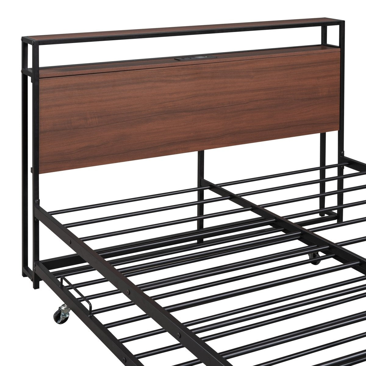 Full Metal Platform Bed Frame With Trundle USB Ports - Driftwood - Sleep Galleria