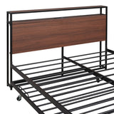 Full Metal Platform Bed Frame With Trundle USB Ports - Driftwood - Sleep Galleria