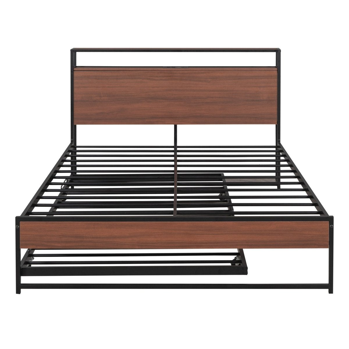 Full Metal Platform Bed Frame With Trundle USB Ports - Driftwood - Sleep Galleria