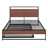 Full Metal Platform Bed Frame With Trundle USB Ports - Driftwood - Sleep Galleria
