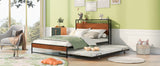 Full Metal Platform Bed Frame With Trundle USB Ports - Driftwood - Sleep Galleria