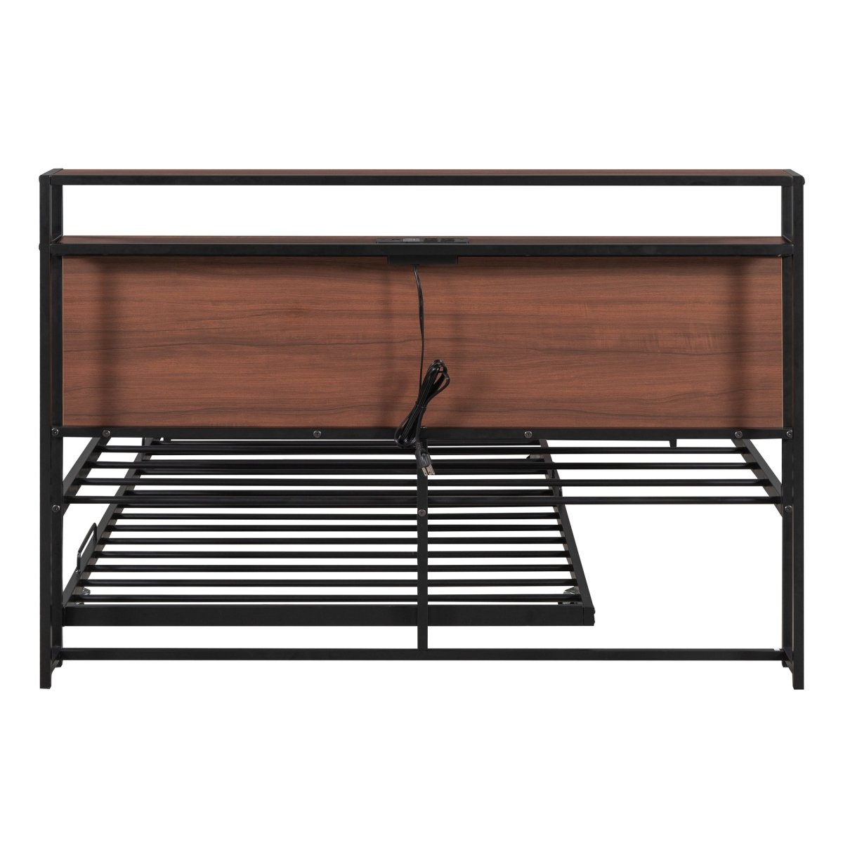 Full Metal Platform Bed Frame With Trundle USB Ports - Driftwood - Sleep Galleria