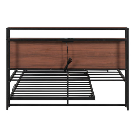 Full Metal Platform Bed Frame With Trundle USB Ports - Driftwood - Sleep Galleria