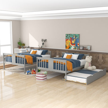 Full Over Full Bunk Bed With Twin Trundle Ladder - Driftwood - Sleep Galleria