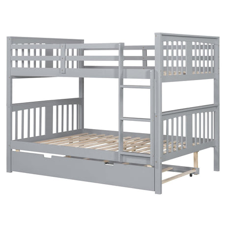 Full Over Full Bunk Bed With Twin Trundle Ladder - Driftwood - Sleep Galleria
