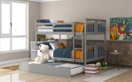 Full Over Full Bunk Bed With Twin Trundle Ladder - Driftwood - Sleep Galleria