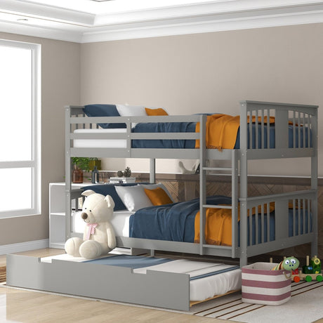 Full Over Full Bunk Bed With Twin Trundle Ladder - Driftwood - Sleep Galleria