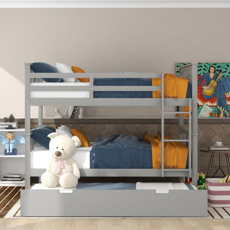 Full Over Full Bunk Bed With Twin Trundle Ladder - Driftwood - Sleep Galleria