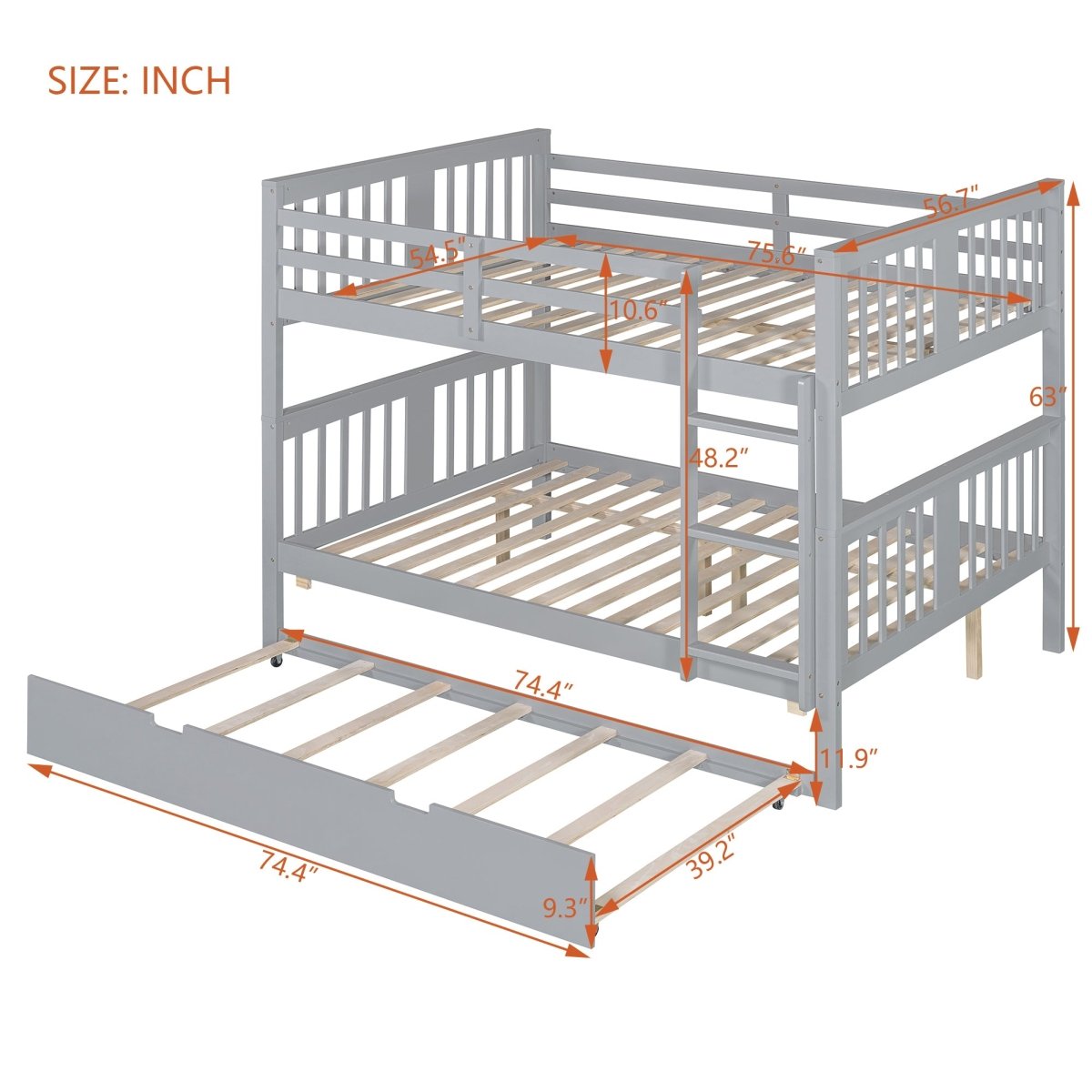 Full Over Full Bunk Bed With Twin Trundle Ladder - Driftwood - Sleep Galleria