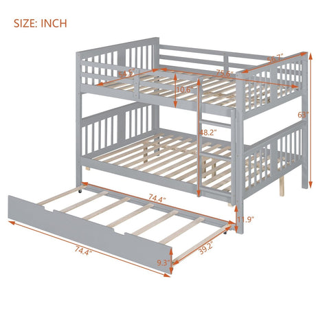 Full Over Full Bunk Bed With Twin Trundle Ladder - Driftwood - Sleep Galleria