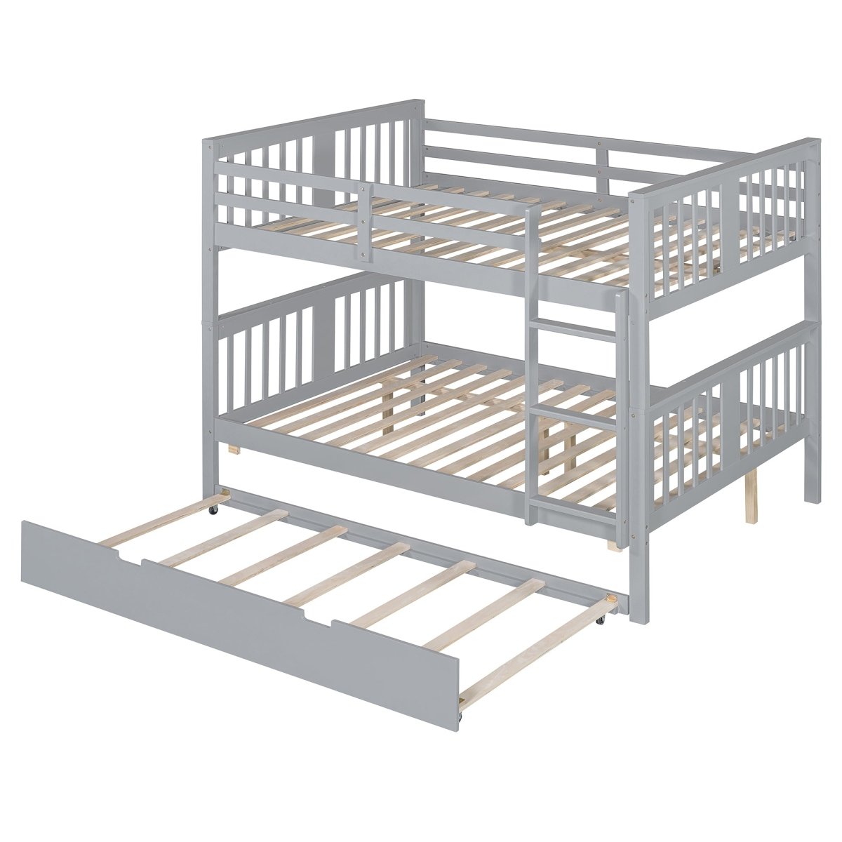 Full Over Full Bunk Bed With Twin Trundle Ladder - Driftwood - Sleep Galleria