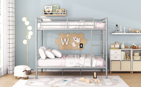 Full Over Full Iron Frame Silver Bunk Bed - Driftwood - Sleep Galleria