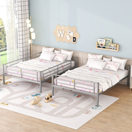 Full Over Full Iron Frame Silver Bunk Bed - Driftwood - Sleep Galleria