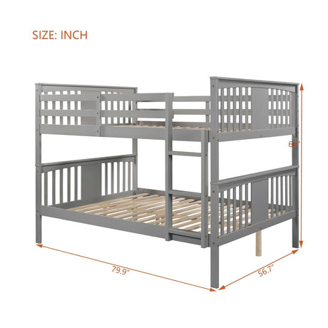 Full Over Full Solid Wood Bunk Bed Frame - Driftwood - Sleep Galleria