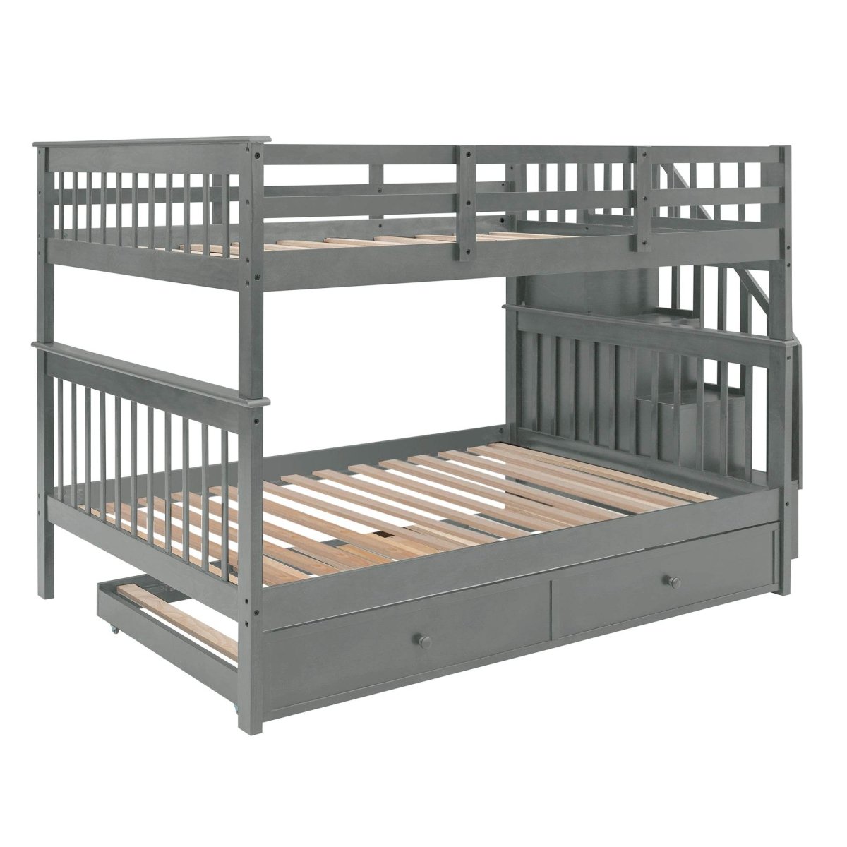 Full Over Full Solid Wood Bunk Bed With Trundle - Driftwood - Sleep Galleria