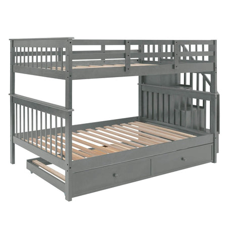 Full Over Full Solid Wood Bunk Bed With Trundle - Driftwood - Sleep Galleria