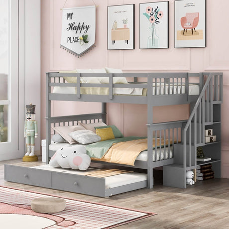 Full Over Full Solid Wood Bunk Bed With Trundle - Driftwood - Sleep Galleria