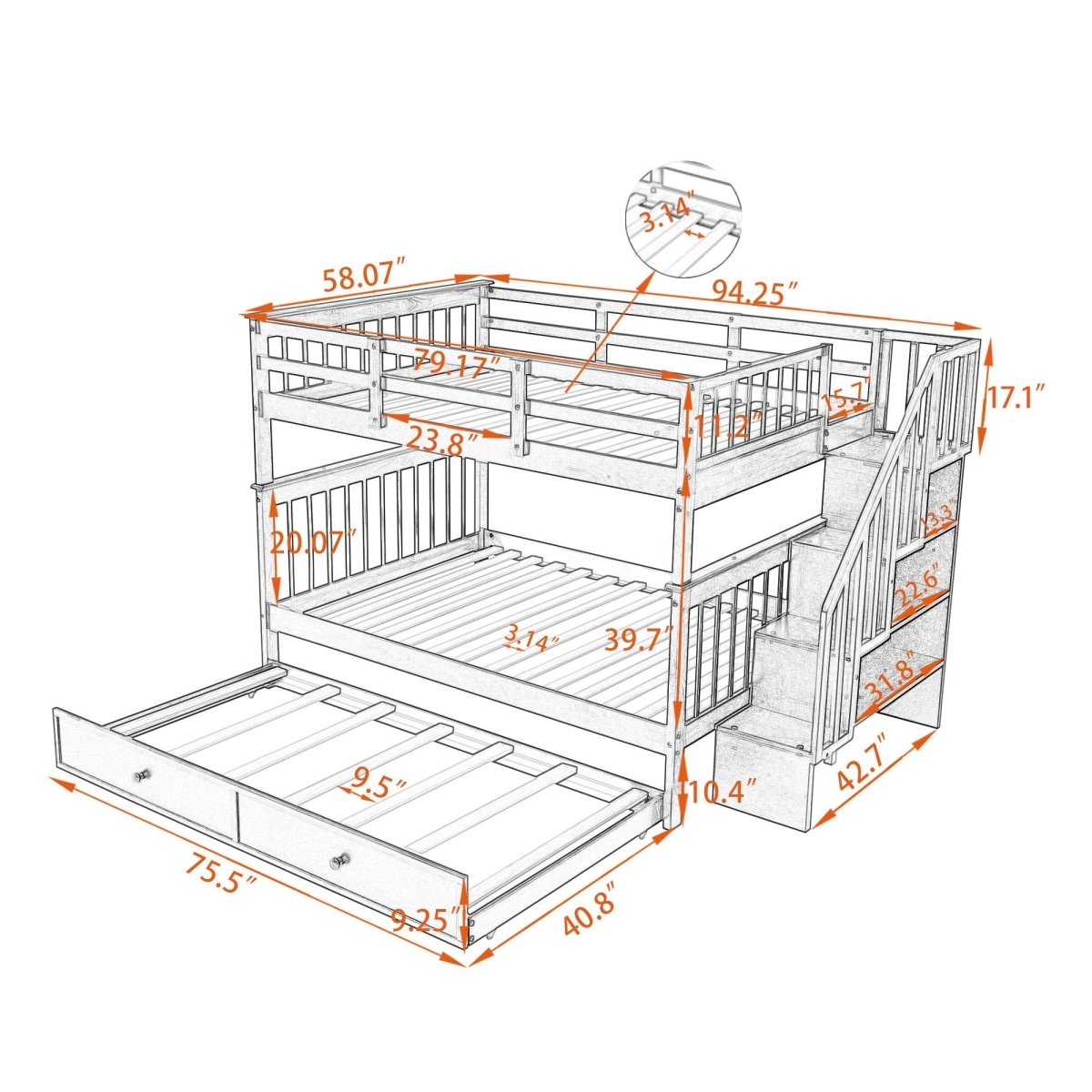 Full Over Full Solid Wood Bunk Bed With Trundle - Driftwood - Sleep Galleria