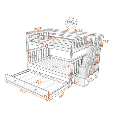 Full Over Full Solid Wood Bunk Bed With Trundle - Driftwood - Sleep Galleria