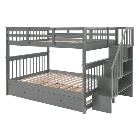 Full Over Full Solid Wood Bunk Bed With Trundle - Driftwood - Sleep Galleria