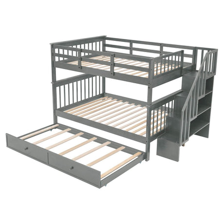 Full Over Full Solid Wood Bunk Bed With Trundle - Driftwood - Sleep Galleria