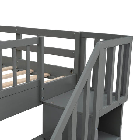 Full Over Full Solid Wood Bunk Bed With Trundle - Driftwood - Sleep Galleria