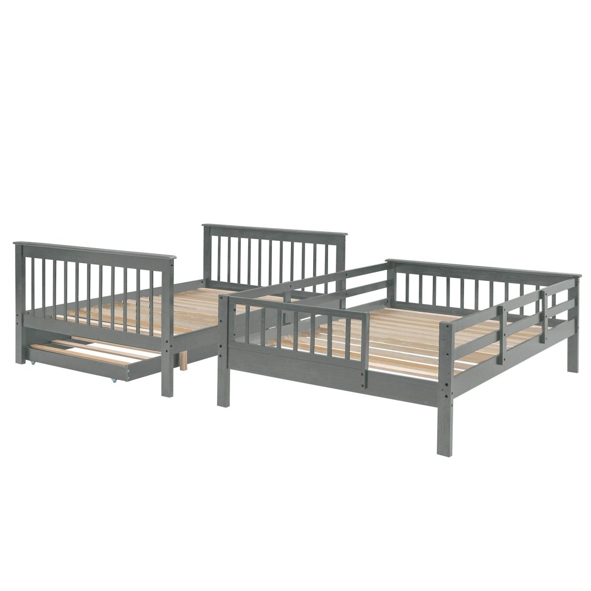 Full Over Full Solid Wood Bunk Bed With Trundle - Driftwood - Sleep Galleria