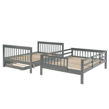 Full Over Full Solid Wood Bunk Bed With Trundle - Driftwood - Sleep Galleria