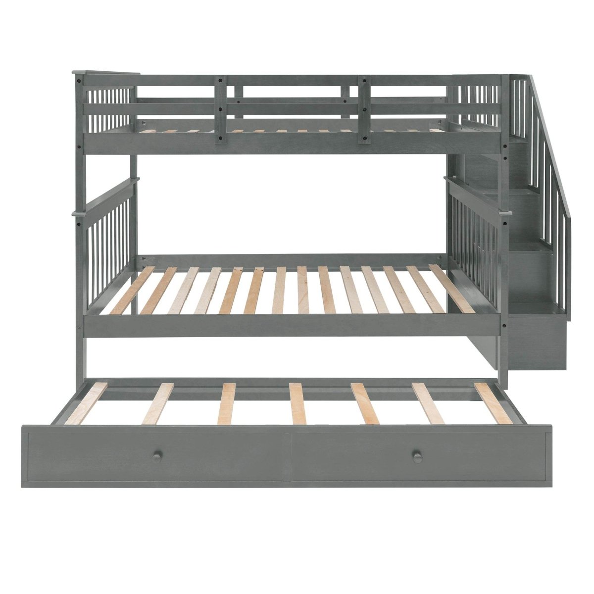 Full Over Full Solid Wood Bunk Bed With Trundle - Driftwood - Sleep Galleria