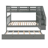 Full Over Full Solid Wood Bunk Bed With Trundle - Driftwood - Sleep Galleria