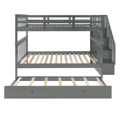 Full Over Full Solid Wood Bunk Bed With Trundle - Driftwood - Sleep Galleria